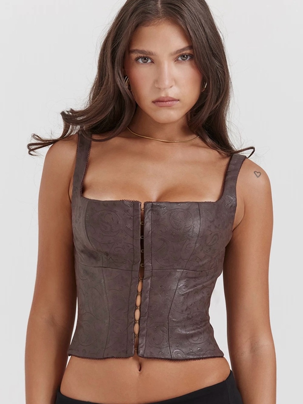 NWT House Of CB Pia Brown Vegan Leather Corset Woman’s Size M Moto Chic